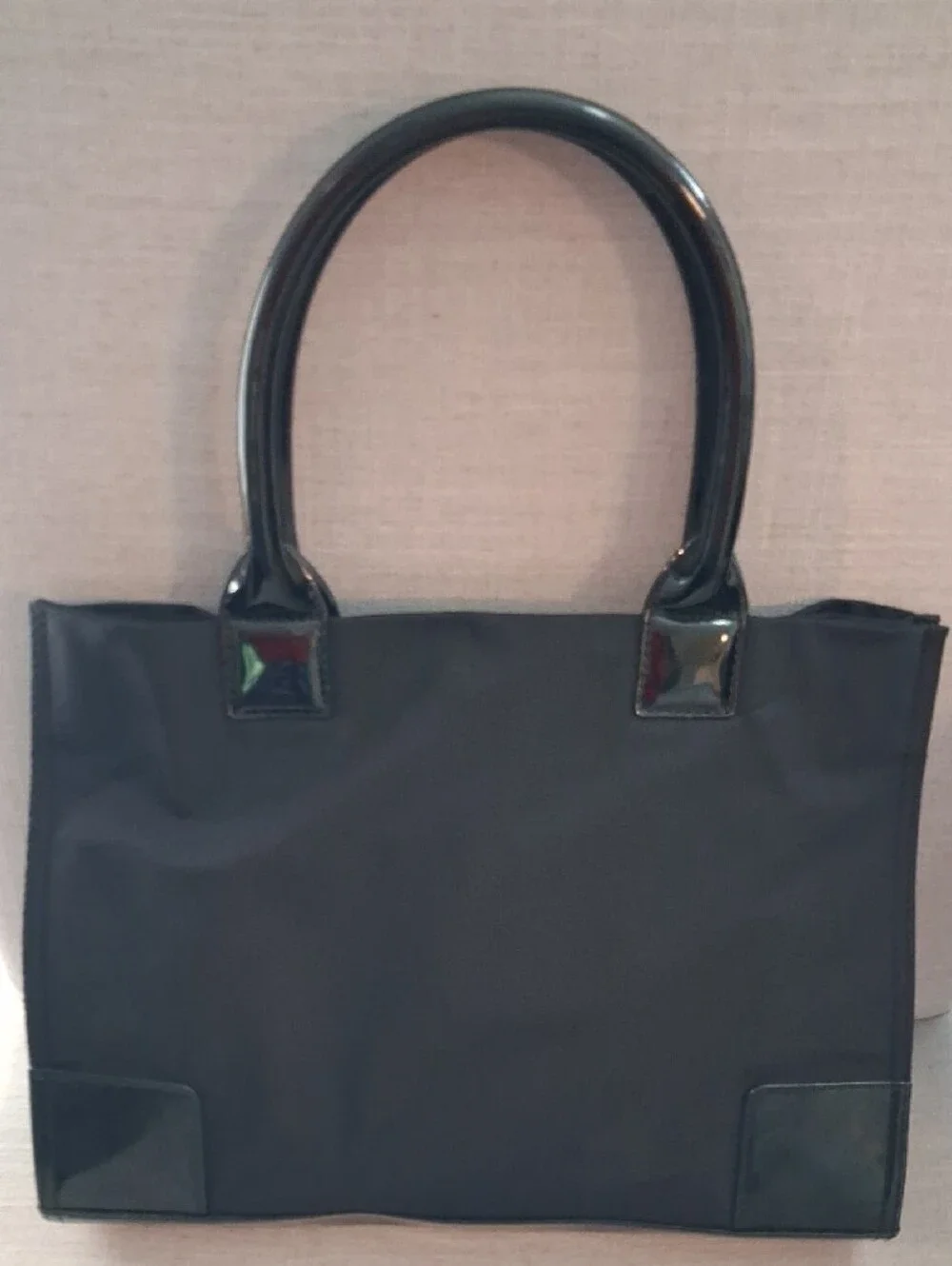 Tory Burch Black Nylon Tote with Patent Trim and Logo